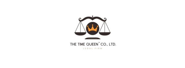 Logo of The Time Queen Co., Ltd. features a balance scale with a crown motif, symbolizing justice and authority. Text reads "Legal Firm" beneath it.